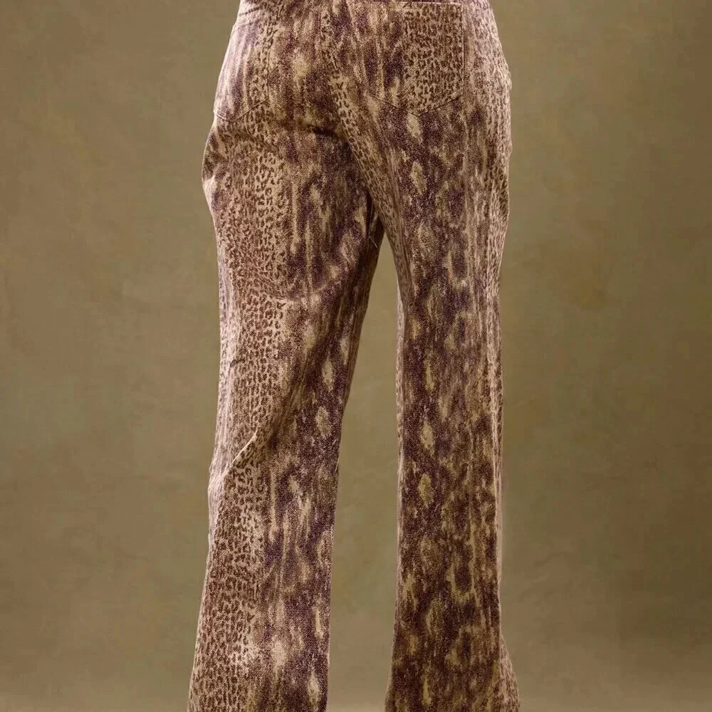 Multicolor Casual Women's Low Rise Snakeskin Denim Trousers - Picture 2 of 5